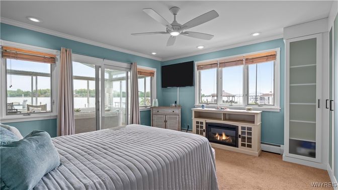 Bedroom, Fireplace, Interior, Recessed Lighting, Water