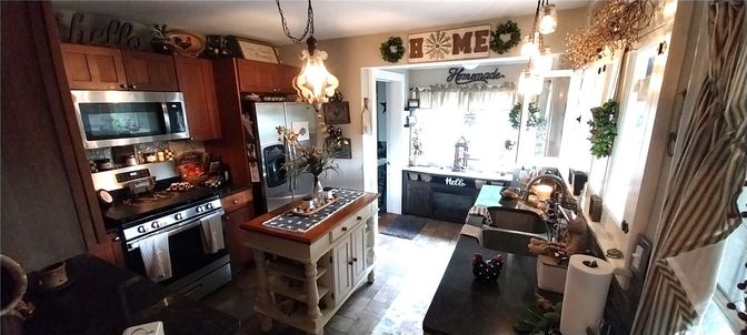 Interior, Kitchen, Pendant Lights, Stainless Steel Appliances, Wood Texture Flooring