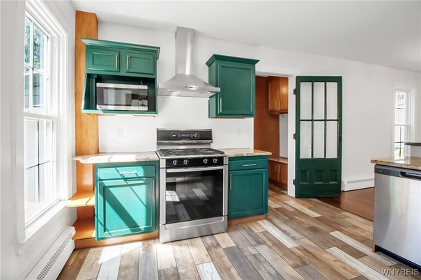 Interior, Kitchen, Stainless Steel Appliances, Wood Texture Flooring