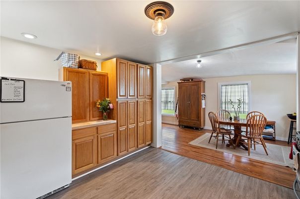 Dining room, Interior, Kitchen, Recessed Lighting, Wood Texture Flooring