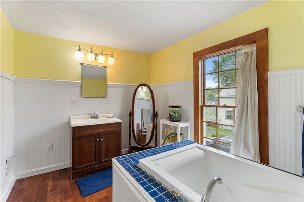 Bathroom, Dual Sink Vanities, Interior, Tile Countertops, Wood Texture Flooring