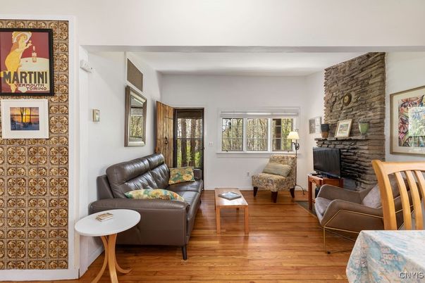 Interior, Living room, Stone Walls, Wood Texture Flooring