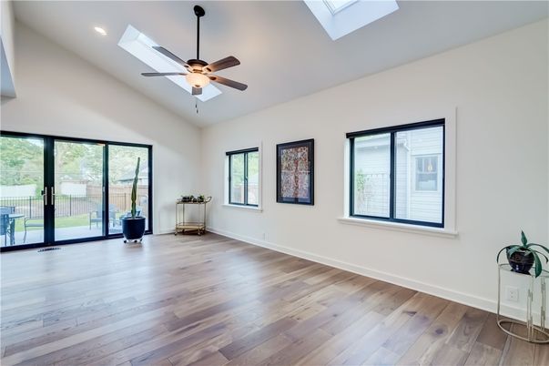 Empty room, Interior, Recessed Lighting, Wood Texture Flooring