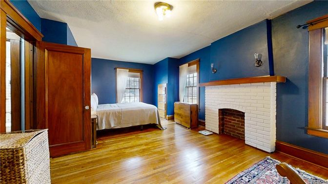 Bedroom, Fireplace, Interior, Wood Texture Flooring