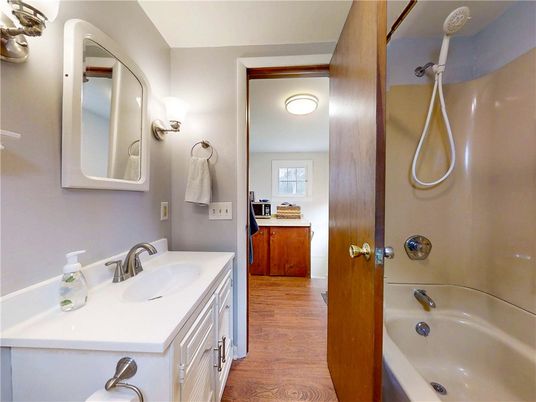 Bathroom, Dual Sink Vanities, Interior, Wood Texture Flooring