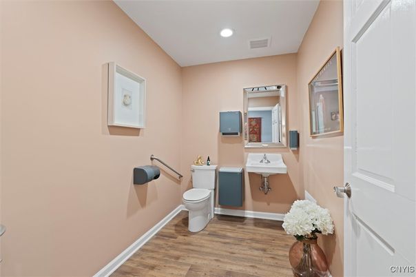 Bathroom, Interior, Recessed Lighting, Wood Texture Flooring