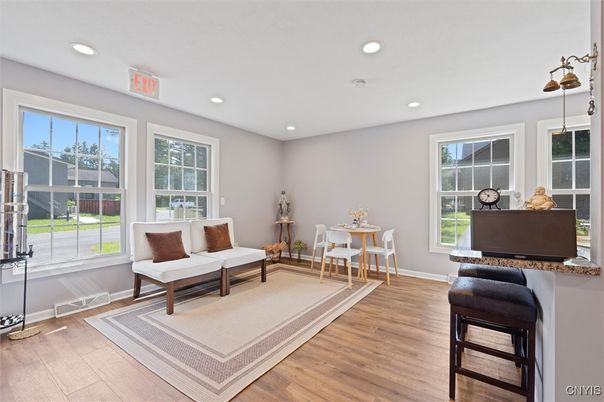Dining room, Interior, Recessed Lighting, Wood Texture Flooring