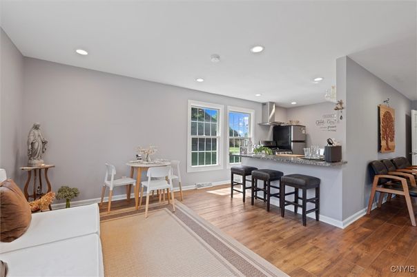 Dining room, Interior, Kitchen, Recessed Lighting, Wood Texture Flooring