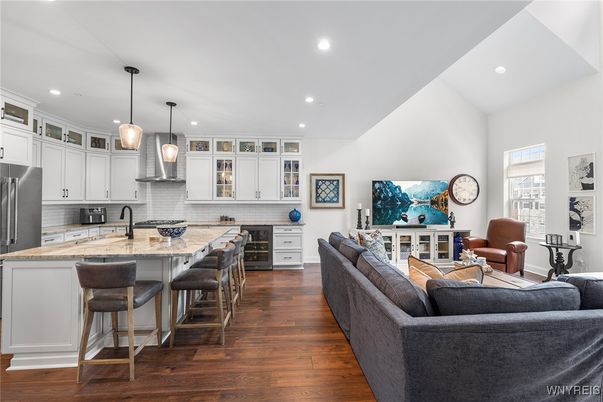 Interior, Kitchen, Living room, Pendant Lights, Recessed Lighting, Stainless Steel Appliances, Wood Texture Flooring