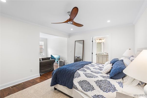 Bedroom, Interior, Recessed Lighting, Wood Texture Flooring