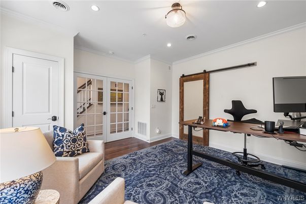 Home Office, Interior, Recessed Lighting, Wood Texture Flooring