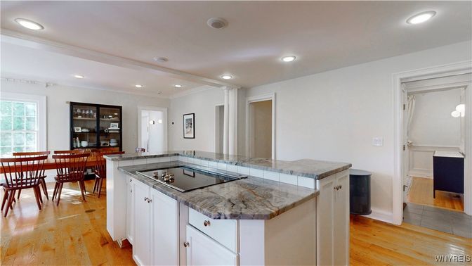 Dining room, Interior, Kitchen, Recessed Lighting, Wood Texture Flooring
