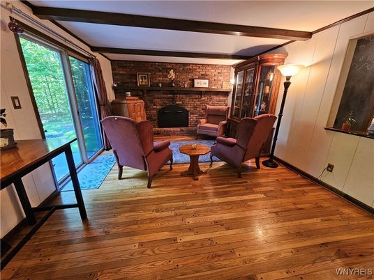 Interior, Living room, Stone Walls, Wood Texture Flooring