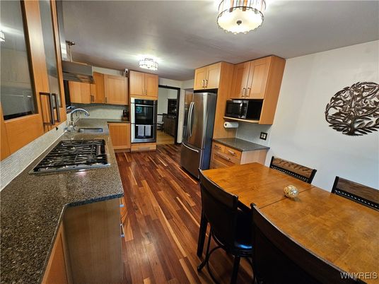 Interior, Kitchen, Stainless Steel Appliances, Wood Texture Flooring