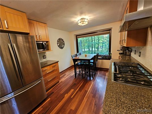 Interior, Kitchen, Pendant Lights, Stainless Steel Appliances, Wood Texture Flooring