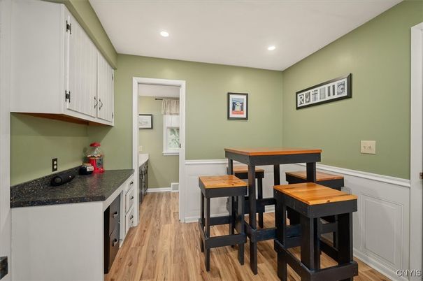 Dining room, Interior, Kitchen, Recessed Lighting, Wood Texture Flooring