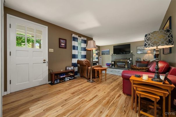 Dining room, Fireplace, Interior, Living room, Wood Texture Flooring