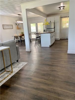 Chandelier, Dining room, Interior, Kitchen, Pendant Lights, Wood Texture Flooring