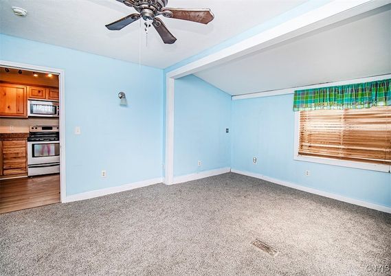 Empty room, Interior, Kitchen, Stainless Steel Appliances, Wood Texture Flooring