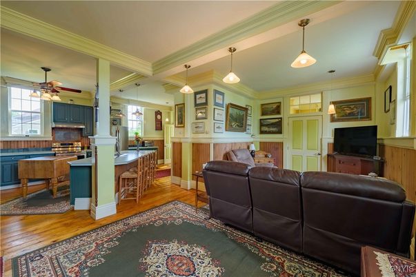 Interior, Kitchen, Living room, Pendant Lights, Wood Texture Flooring