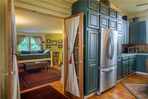 Interior, Kitchen, Living room, Stainless Steel Appliances, Wood Texture Flooring