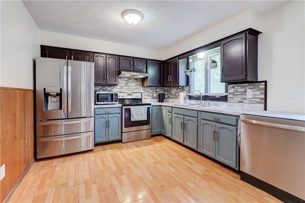 Interior, Kitchen, Stainless Steel Appliances, Wood Texture Flooring