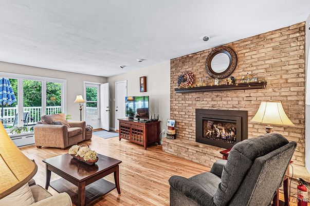 Fireplace, Interior, Living room, Stone Walls, Wood Texture Flooring