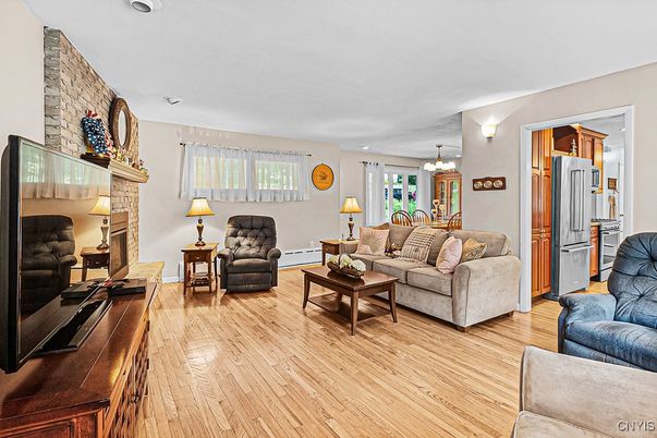 Interior, Kitchen, Living room, Stainless Steel Appliances, Stone Walls, Wood Texture Flooring