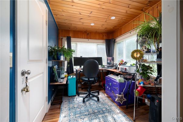 Home Office, Interior, Recessed Lighting, Wooden Ceilings, Wood Texture Flooring