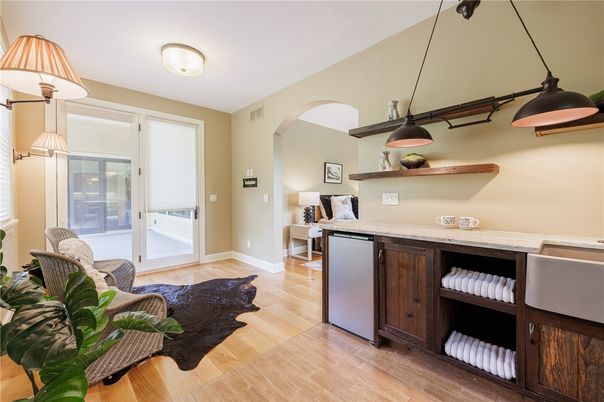 Interior, Kitchen, Pendant Lights, Wood Texture Flooring