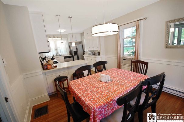 Dining room, Interior, Kitchen, Pendant Lights, Wood Texture Flooring