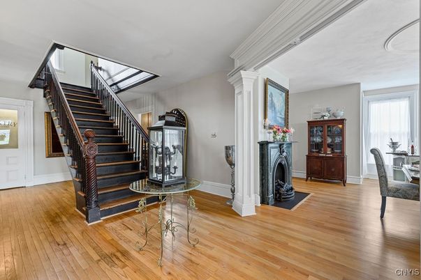 Dining room, Fireplace, Interior, Wood Texture Flooring