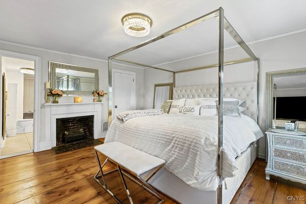 Bedroom, Fireplace, Interior, Wood Texture Flooring