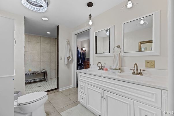 Bathroom, Dual Sink Vanities, Interior, Pendant Lights, Recessed Lighting
