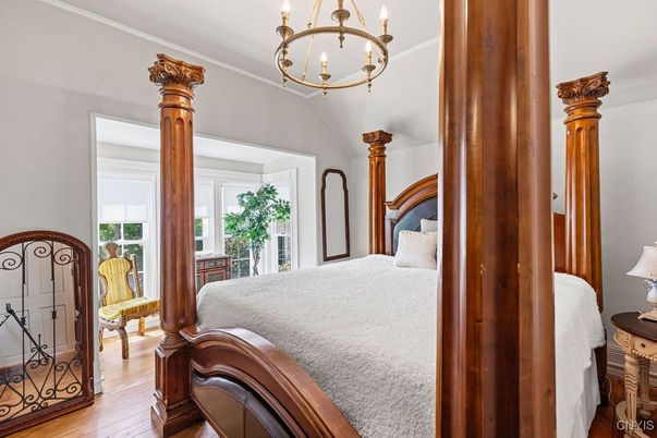 Bedroom, Chandelier, Interior, Wood Texture Flooring