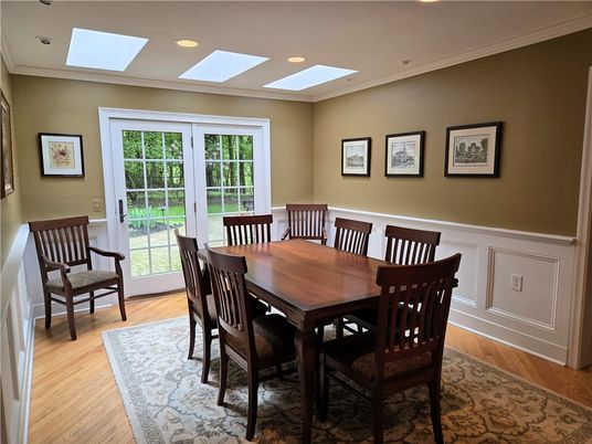 Dining room, Interior, Recessed Lighting, Wood Texture Flooring