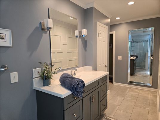 Bathroom, Glass Shower, Interior, Recessed Lighting
