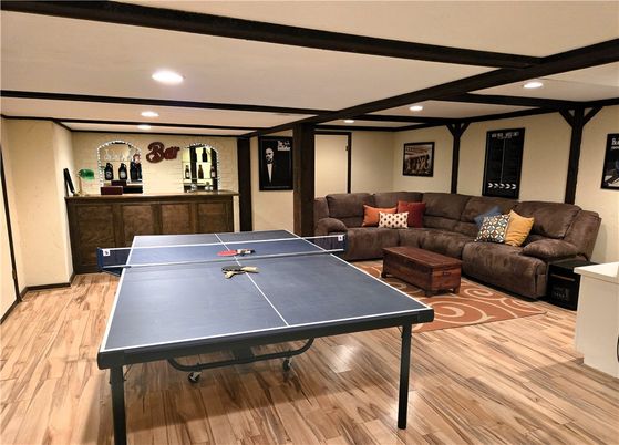 Game Room, Interior, Living room, Recessed Lighting, Wood Texture Flooring