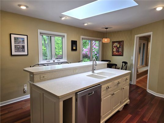 Interior, Kitchen, Pendant Lights, Recessed Lighting, Wood Texture Flooring