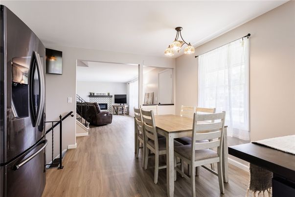 Dining room, Interior, Living room, Pendant Lights, Wood Texture Flooring