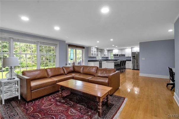 Dining room, Interior, Kitchen, Living room, Recessed Lighting, Wood Texture Flooring