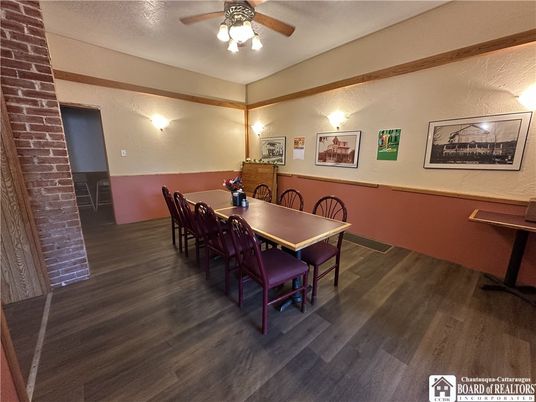 Dining room, Interior, Stone Walls, Wood Texture Flooring