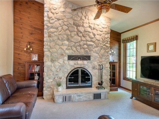Fireplace, Interior, Living room, Stone Walls, Wooden Walls