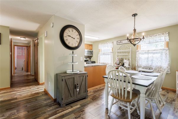 Dining room, Interior, Pendant Lights, Wood Texture Flooring