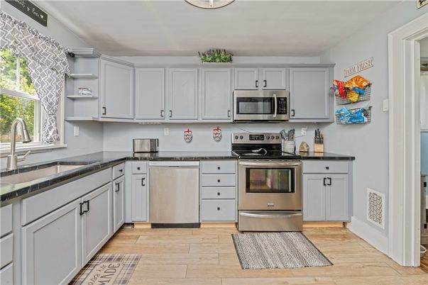 Interior, Kitchen, Stainless Steel Appliances, Wood Texture Flooring