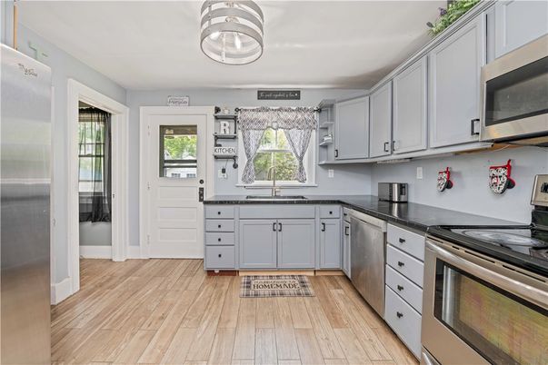 Interior, Kitchen, Stainless Steel Appliances, Wood Texture Flooring