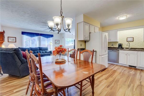 Chandelier, Dining room, Interior, Kitchen, Living room, Pendant Lights, Wood Texture Flooring