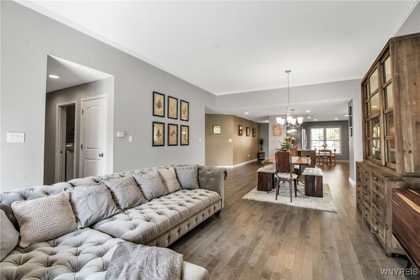 Chandelier, Dining room, Interior, Living room, Recessed Lighting, Wood Texture Flooring
