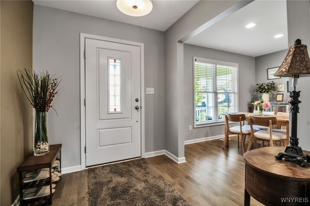 Dining room, Interior, Recessed Lighting, Wood Texture Flooring