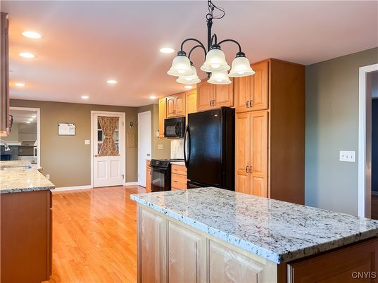 Chandelier, Interior, Kitchen, Recessed Lighting, Wood Texture Flooring